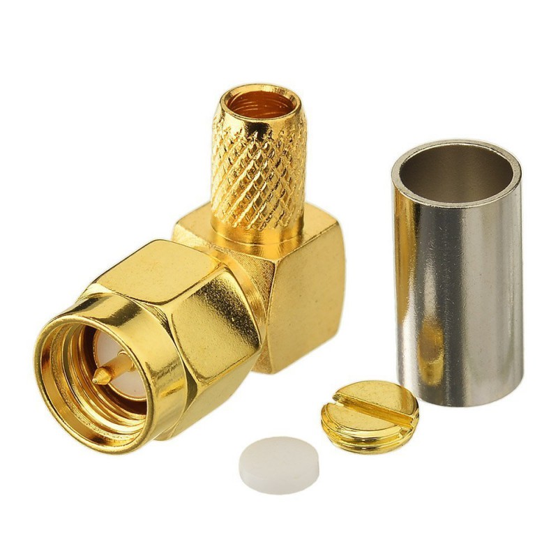 SMA Male Crimp Connector Right Angle for RG58 RG400 RG142 LMR195 Cable